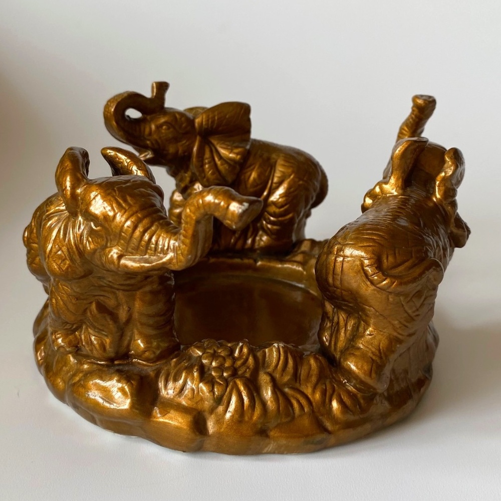 Vintage CIRCLE OF ELEPHANTS Ceramic Pillar Candle Holder